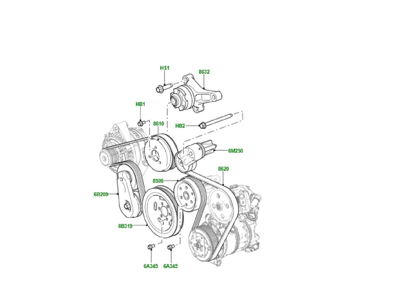Ιμάντας AC και τεντωτήρες Range Rover  3000cc V6 Diesel Model 2010-16
