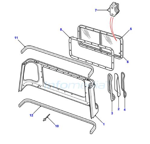 Τζάμι και πλαίσιο και φινιστρίνι πίσω land rover 90 - 110 model 1986 - 2006