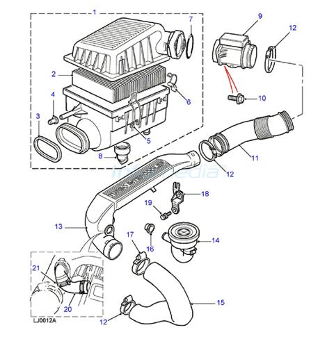 Air flow βαλβίδα egr και πολλαπλή και κολάρα εισαγωγής και φίλτρο αέρος Range rover p38 2500cc TD Model1994-2001