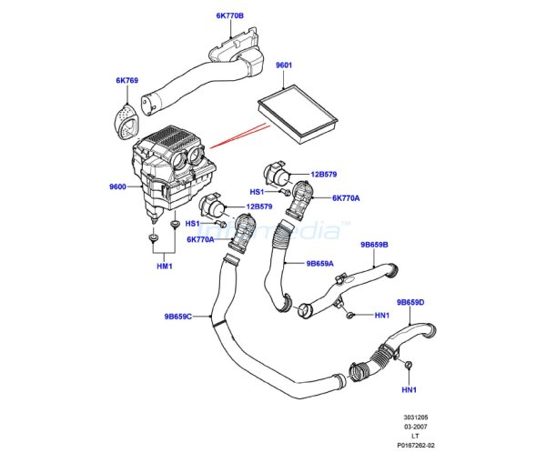 Φίλτρο αέρος και φιλτρόκουτο και σωλήνες Turbo Range Rover Sport 3600cc V8 -Model2009