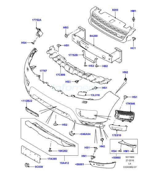 Προφυλακτήρας και βάσεις και τραβέρσα και μάσκας Range Rover Sport Model14-