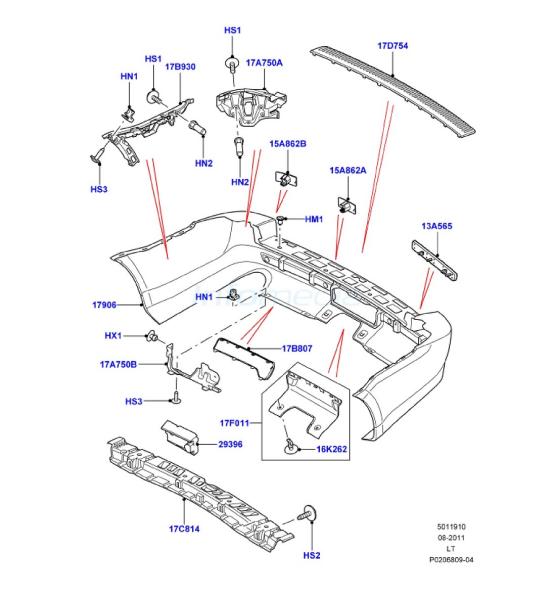 Προφυλακτήρας και τραβέρσα και βάσεις πίσω Range Rover Sport Model 2013-
